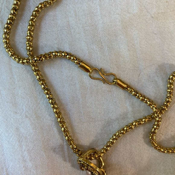 Paisley Jeweled Pendant Necklace Bollywood Blue Stones Faux Pearls - Picture 5 of 9